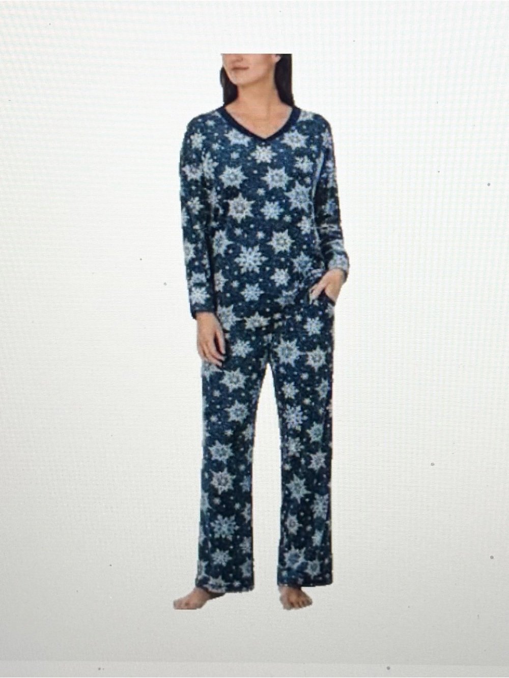 Nautica Women's 2 Piece Fleece Pajama Set, Dark Blue with Snowflakes Xlarge - Picture 1 of 7